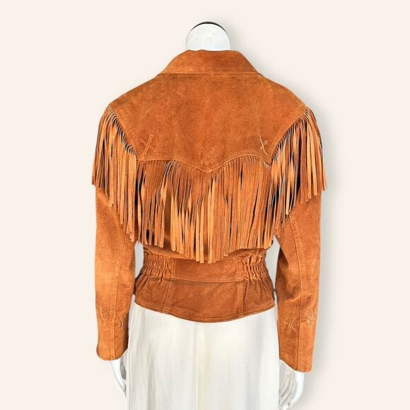 Vintage 80s Wilsons Rust Brown Suede Fringe Jacket Western Boho Cowgirl Small - Picture 5 of 10